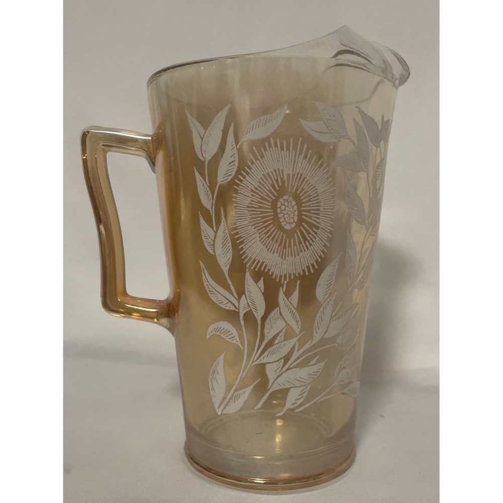Vintage Jeanette Glass Marigold Carnival Glass Pitcher Sunflower 7.5" Iridescent
